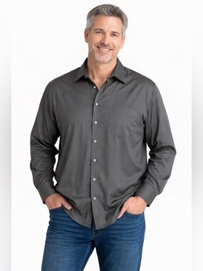 van heusen regular fit lux sateen grey men’s button down dress shirt